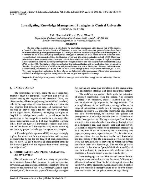 (PDF) Investigating Knowledge Management Strategies in Central ...