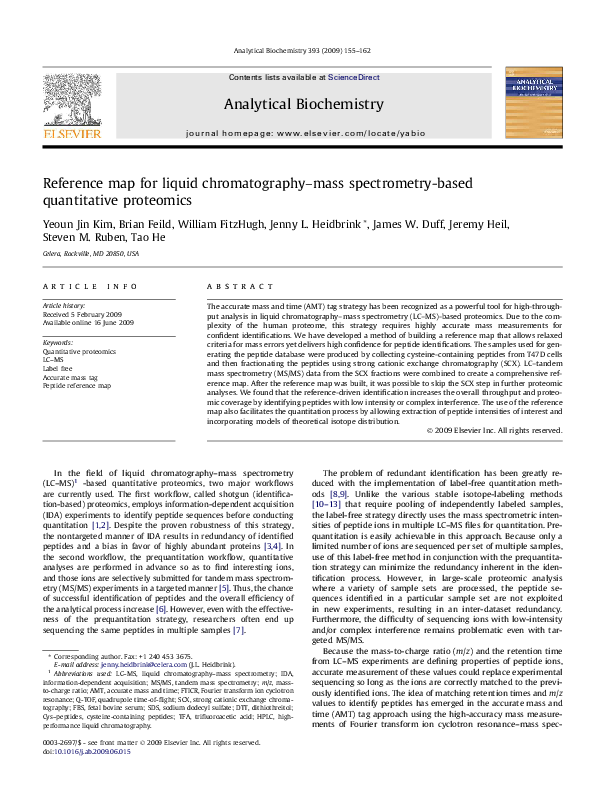 (PDF) Reference map for liquid chromatographymass spectrometrybased