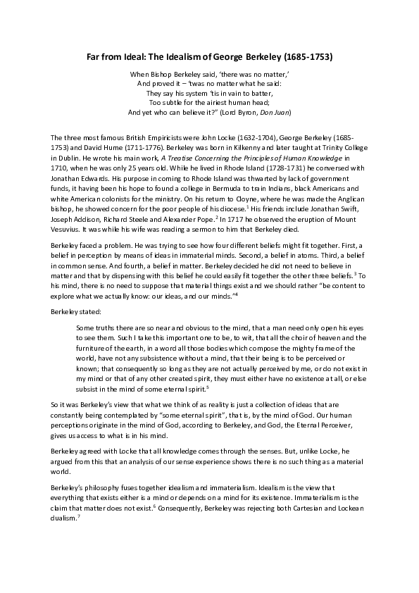 (PDF) Far from Ideal The Idealism of Berkeley (16851753