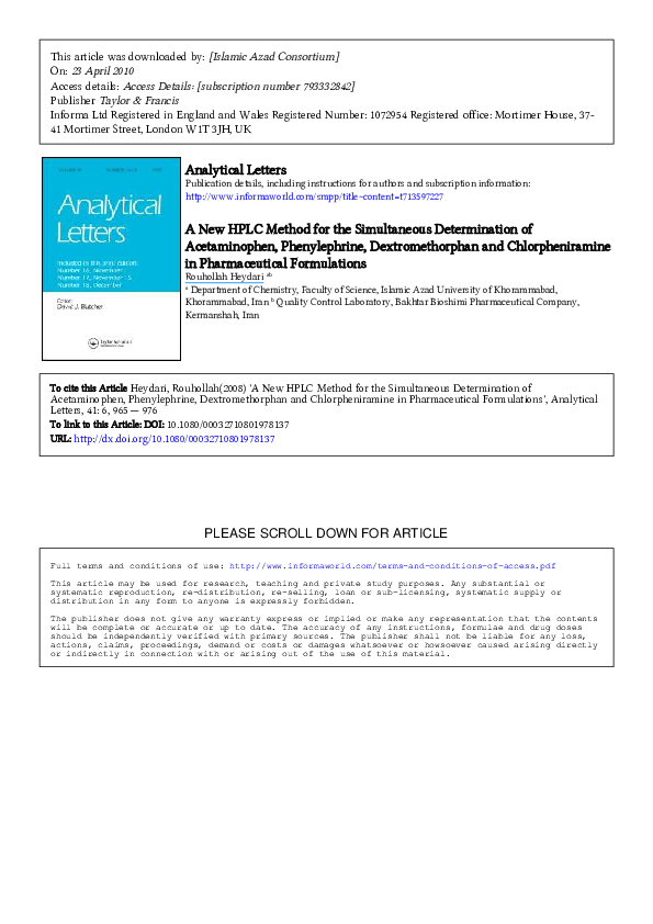 (PDF) A New HPLC Method for the Simultaneous Determination of ...
