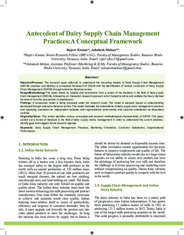 (PDF) Antecedent of Dairy Supply Chain Management Practices:A ...