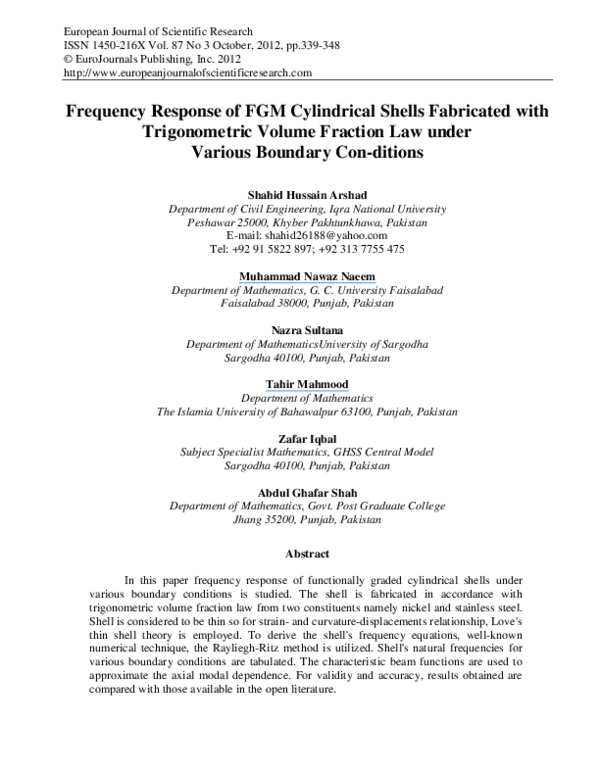 (PDF) Frequency response of FGM cylindrical shells fabricated with ...