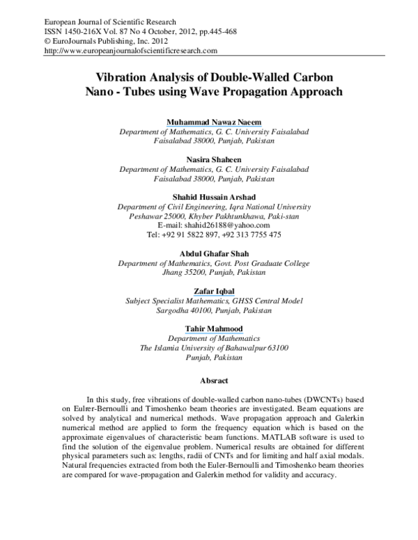 (PDF) Vibration analysis of Doubled walled carbon nano tubes by using ...
