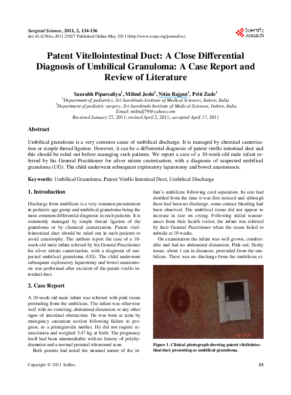 (PDF) Patent Vitellointestinal Duct A Close Differential Diagnosis of
