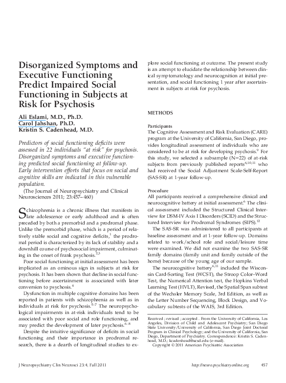 (PDF) Disorganized Symptoms and Executive Functioning Predict Impaired ...