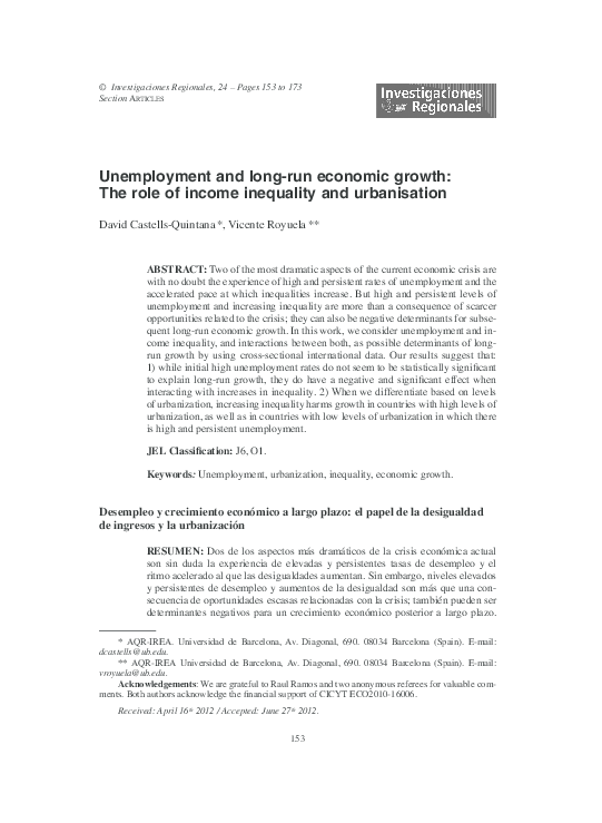 (PDF) Unemployment and long-run economic growth: The role of income ...