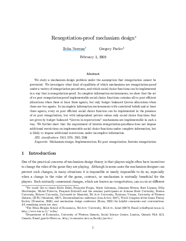 (PDF) Ex post renegotiation-proof mechanism design