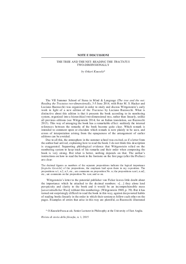 (PDF) The tree and the net reading the Tractatus twodimensionally Oskari Kuusela Academia.edu