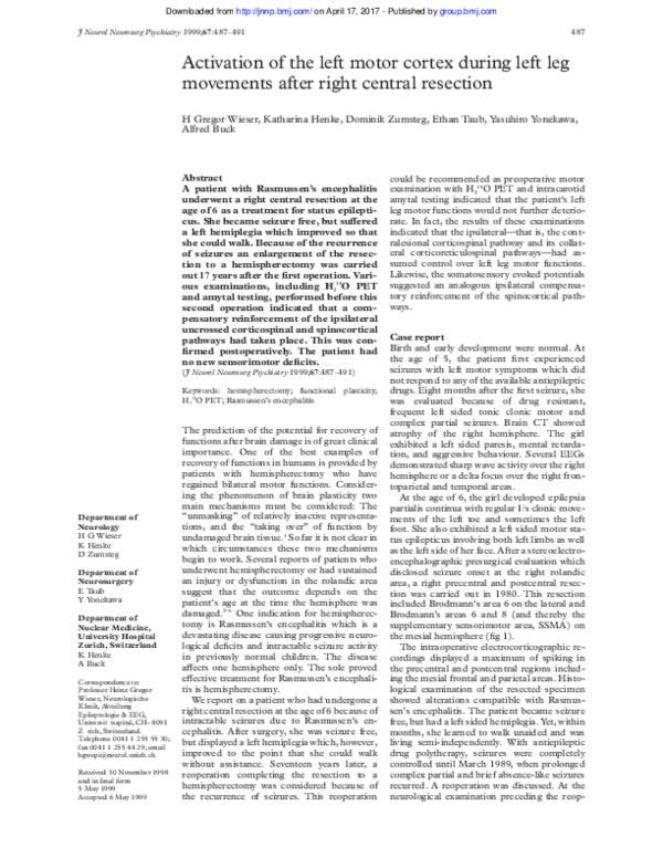(PDF) Activation of the left motor cortex during left leg movements ...
