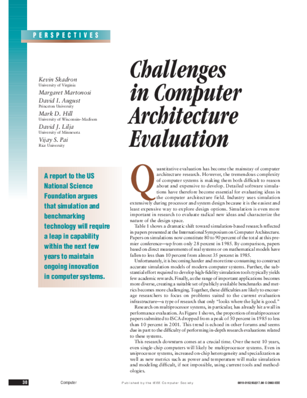 (PDF) Challenges in computer architecture evaluation