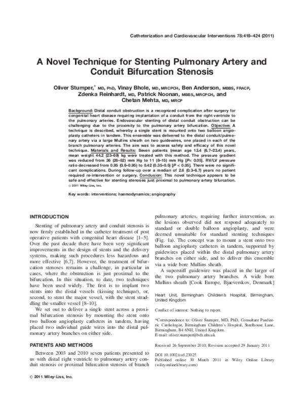 (PDF) A novel technique for stenting pulmonary artery and conduit ...