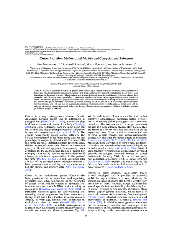 (PDF) Cancer evolution: mathematical models and computational inference