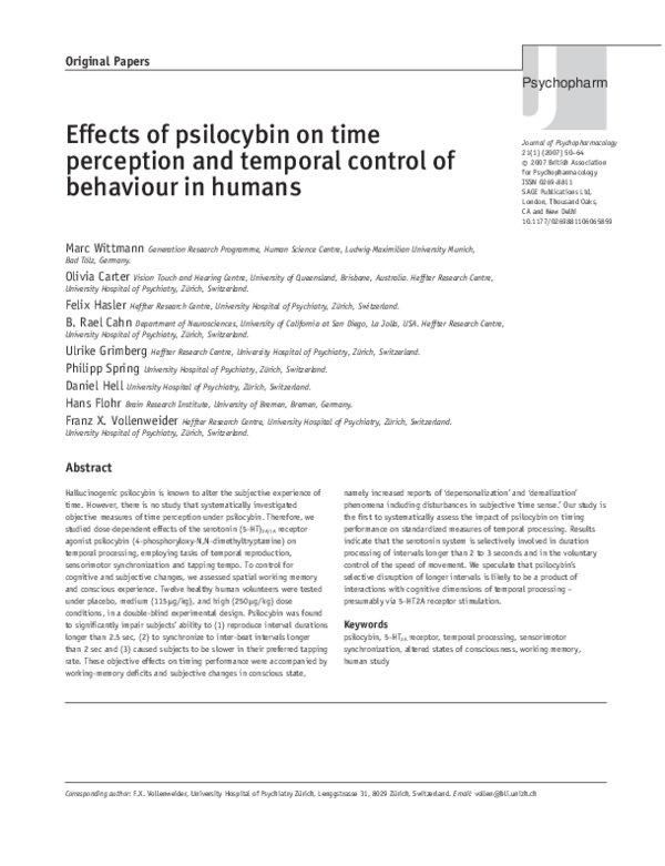 (PDF) Effects of psilocybin on time perception and temporal control of ...