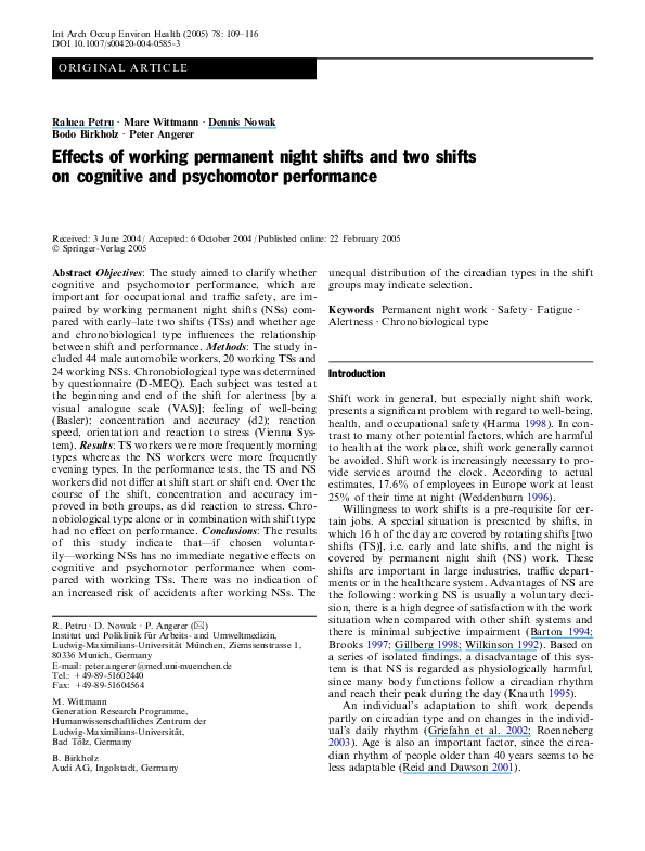 (PDF) Effects of working permanent night shifts and two shifts on ...