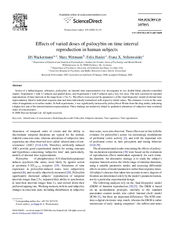(PDF) Effects of varied doses of psilocybin on time interval ...