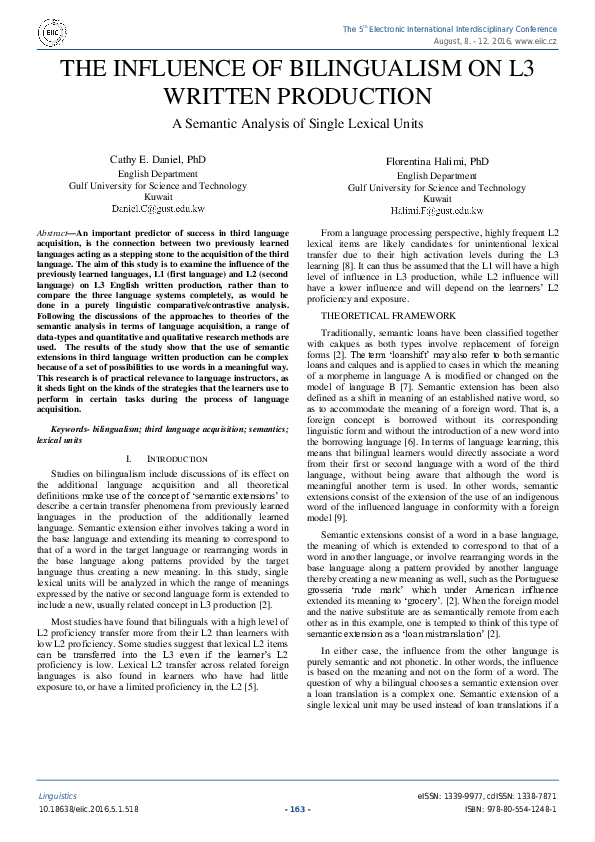 (PDF) THE INFLUENCE OF BILINGUALISM ON L3 WRITTEN PRODUCTION A Semantic ...