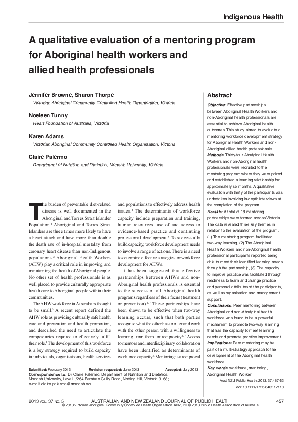 (PDF) A qualitative evaluation of a mentoring program for Aboriginal ...