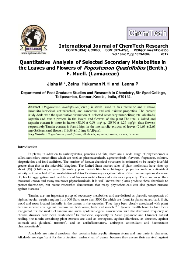 (PDF) Quantitative Analysis of Selected Secondary Metabolites in the ...