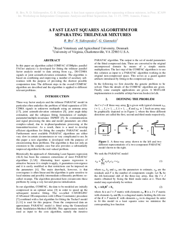 (PDF) A fast least squares algorithm for separating trilinear mixtures