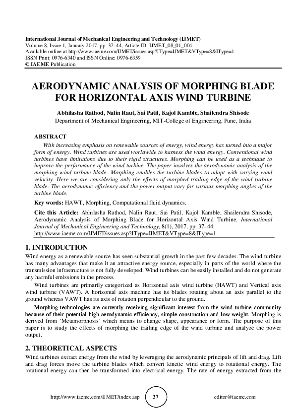 (PDF) AERODYNAMIC ANALYSIS OF MORPHING BLADE FOR HORIZONTAL AXIS WIND ...