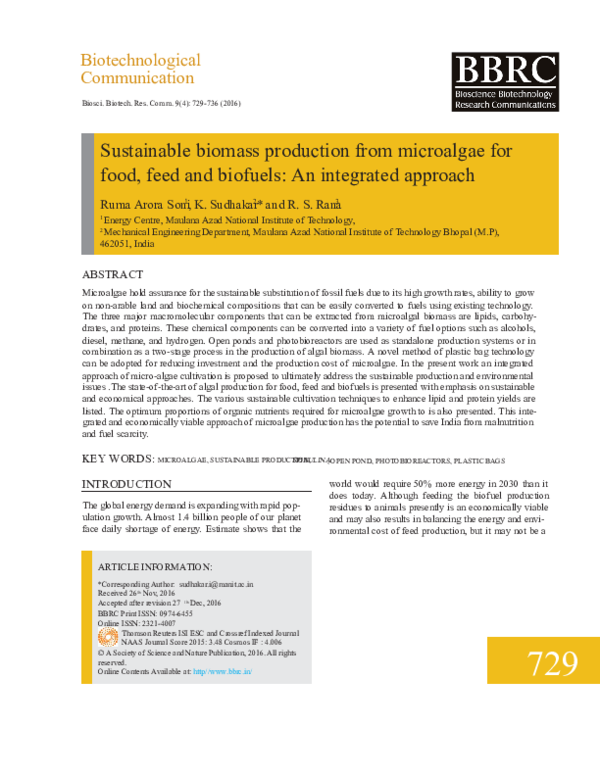(PDF) Sustainable biomass production from microalgae for food, feed and ...