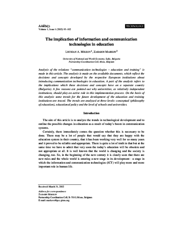 (PDF) The implication of information and communication technologies in ...