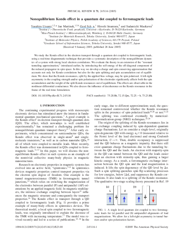 (PDF) Nonequilibrium Kondo effect in a quantum dot coupled to ...