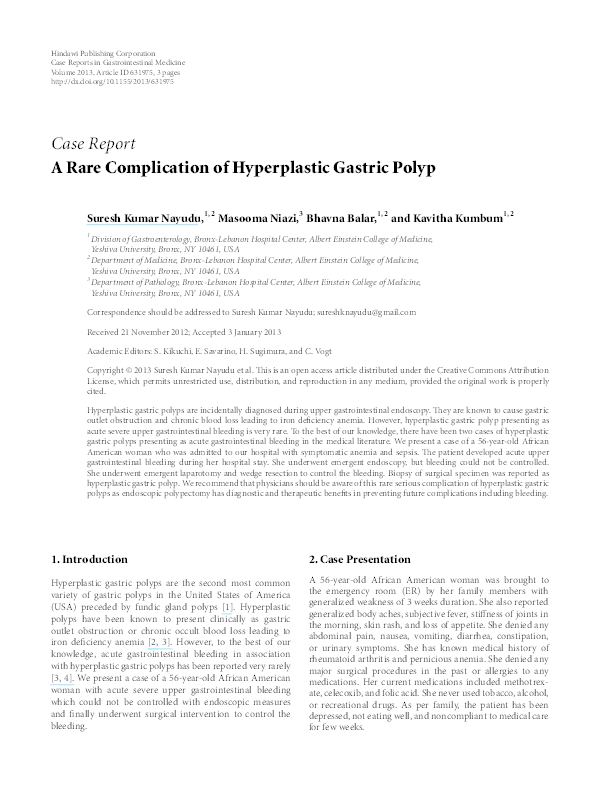 (PDF) A Rare Complication of Hyperplastic Gastric Polyp