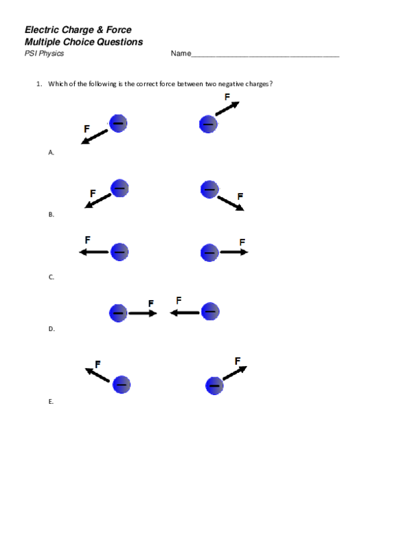 Multiple Choice Questions On Electric Charge