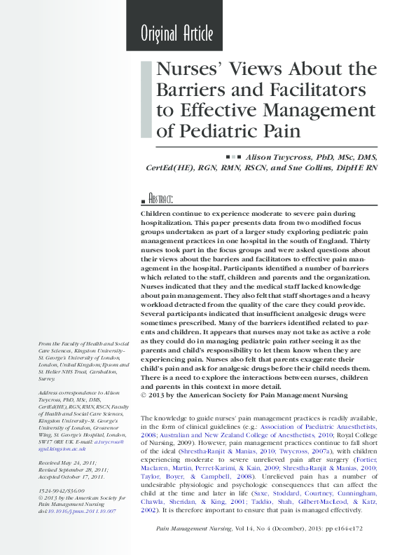 (PDF) Nurses' views about the barriers and facilitators to effective ...