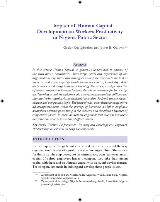 (PDF) Impact of Human Capital Development on Workers Productivity in ...
