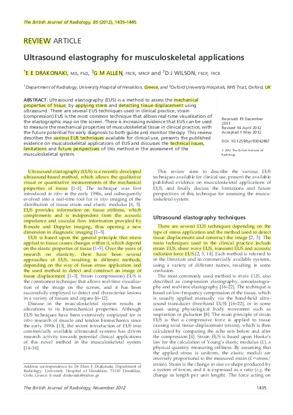 (PDF) Ultrasound elastography for musculoskeletal applications