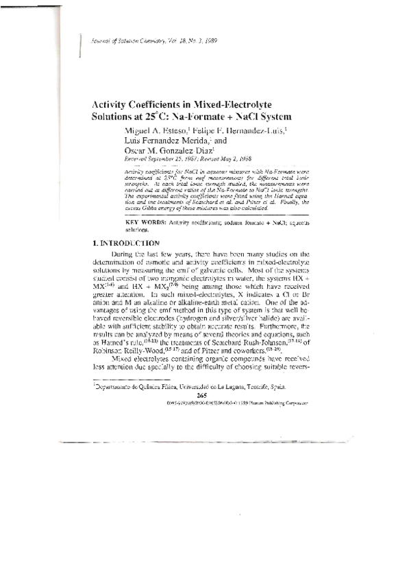 (PDF) Activity Coefficients in Mixed-Electrolyte Solutions at 25°C: Na ...