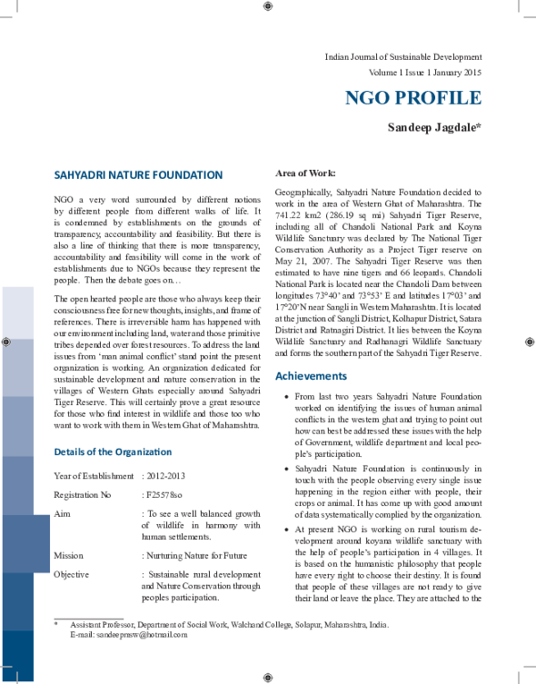 (PDF) NGO PROFILE SAHYADRI NATURE FOUNDATION