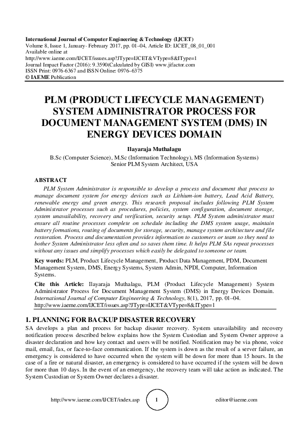 (PDF) PLM (PRODUCT LIFECYCLE MANAGEMENT) SYSTEM ADMINISTRATOR PROCESS ...