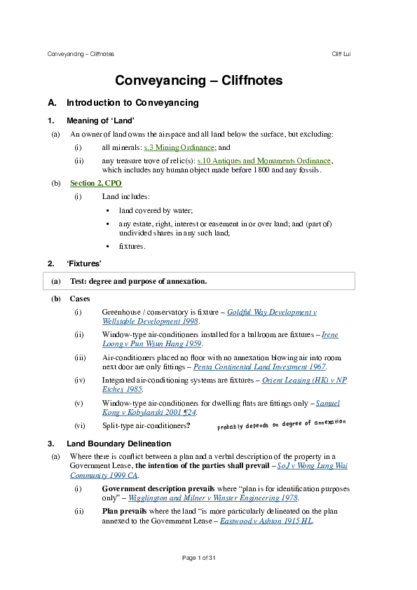 (PDF) Conveyancing – Cliffnotes