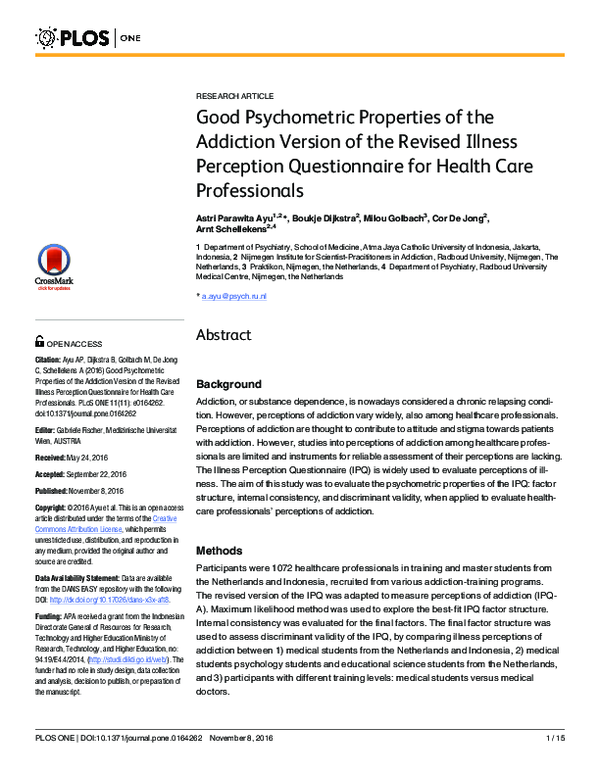 (PDF) Good Psychometric Properties of the Addiction Version of the ...