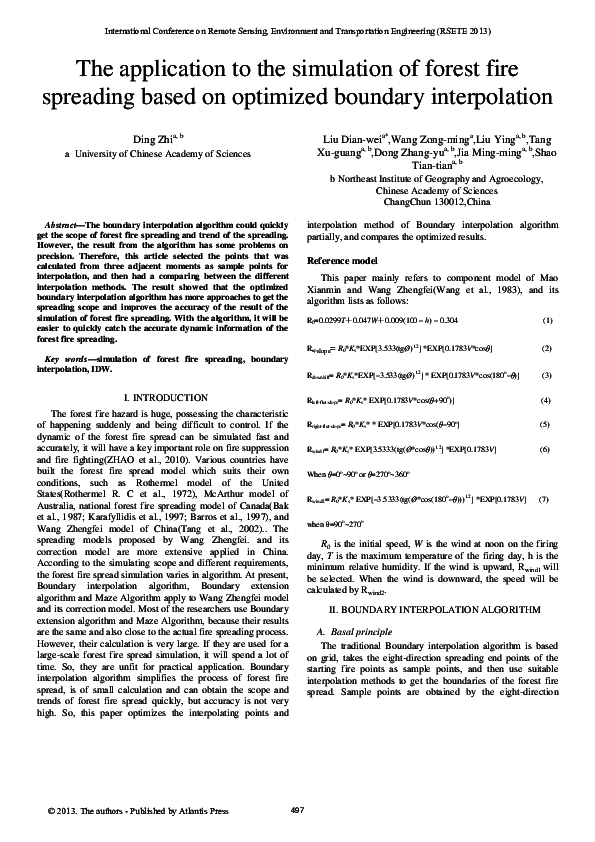 (PDF) The application to the simulation of forest fire spreading based ...