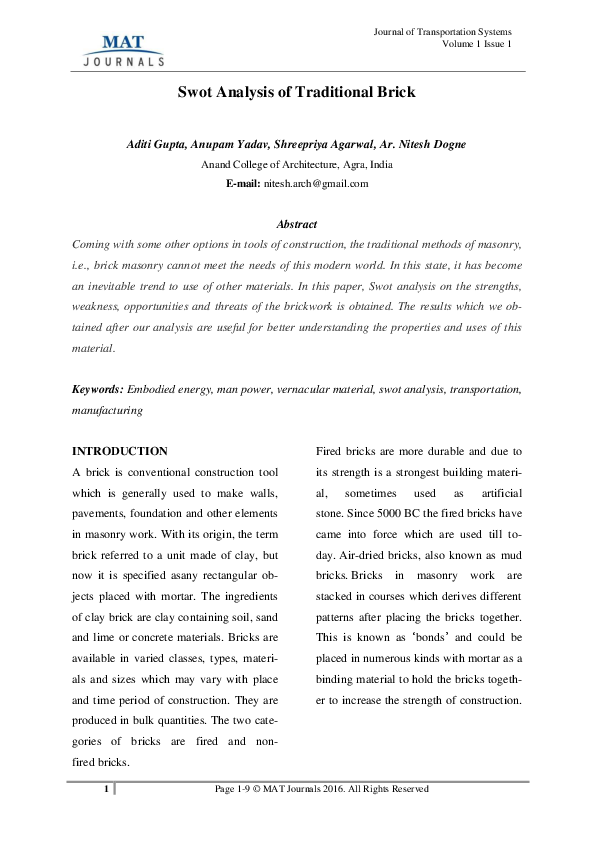 (PDF) Swot Analysis of Traditional Brick