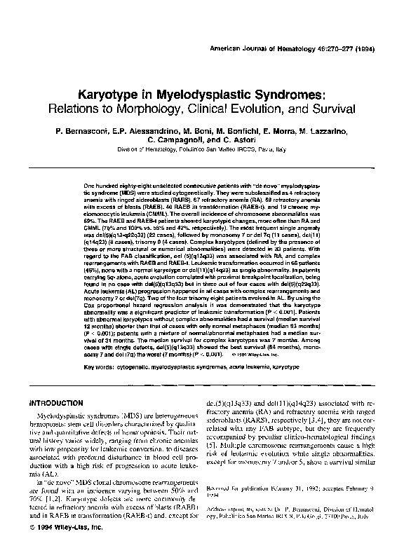 (PDF) Karyotype in myelodysplastic syndromes: Relations to morphology ...