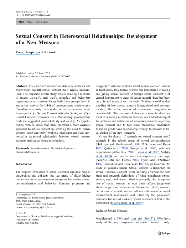 (PDF) Sexual Consent in Heterosexual Relationships: Development of a ...