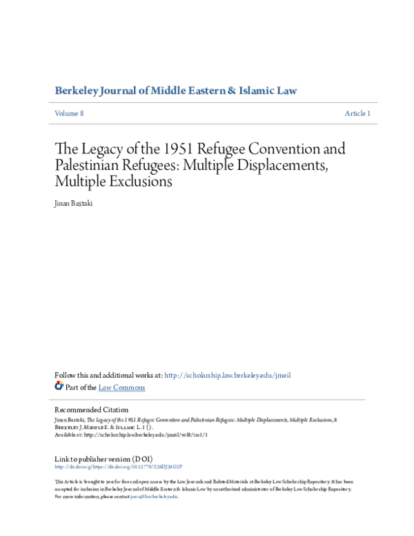 (PDF) The Legacy of the 1951 Refugee Convention and