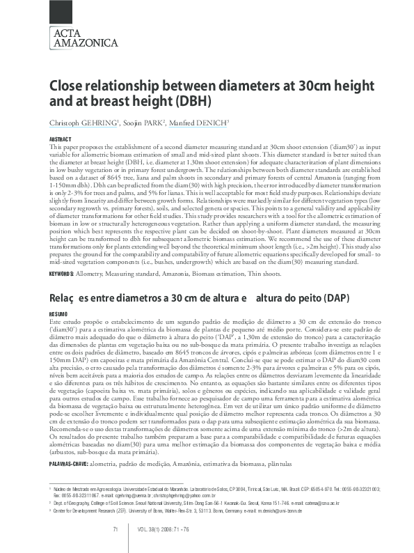 (PDF) Close relationship between diameters at 30cm height and at breast ...