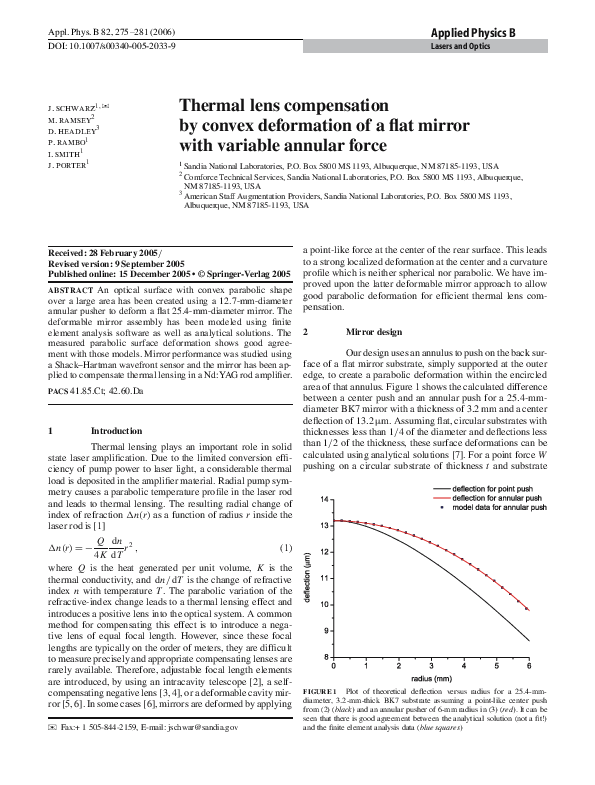 (PDF) Thermal lens compensation by convex deformation of a flat mirror