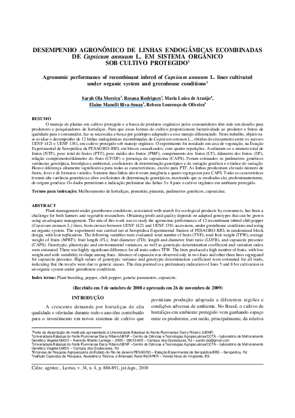 (PDF) Agronomic performance of recombinant inbred of Capsicum annuum L ...