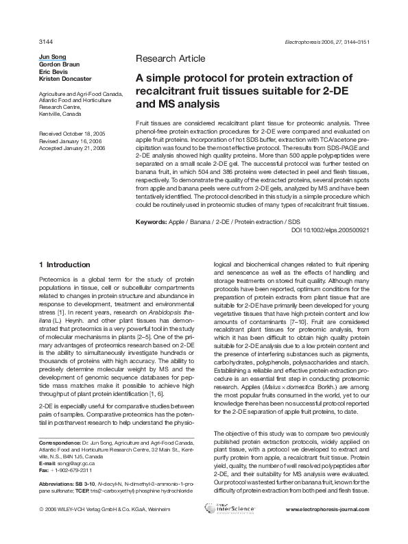 (PDF) A simple protocol for protein extraction of recalcitrant fruit