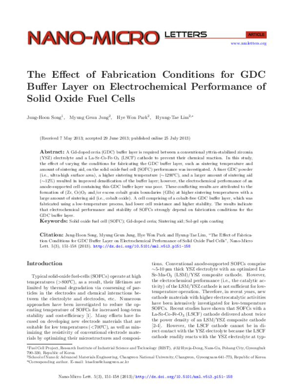 (PDF) The Effect of Fabrication Conditions for GDC Buffer Layer on ...