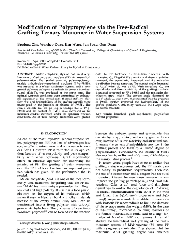 (PDF) Modification of polypropylene via the free-radical grafting ...
