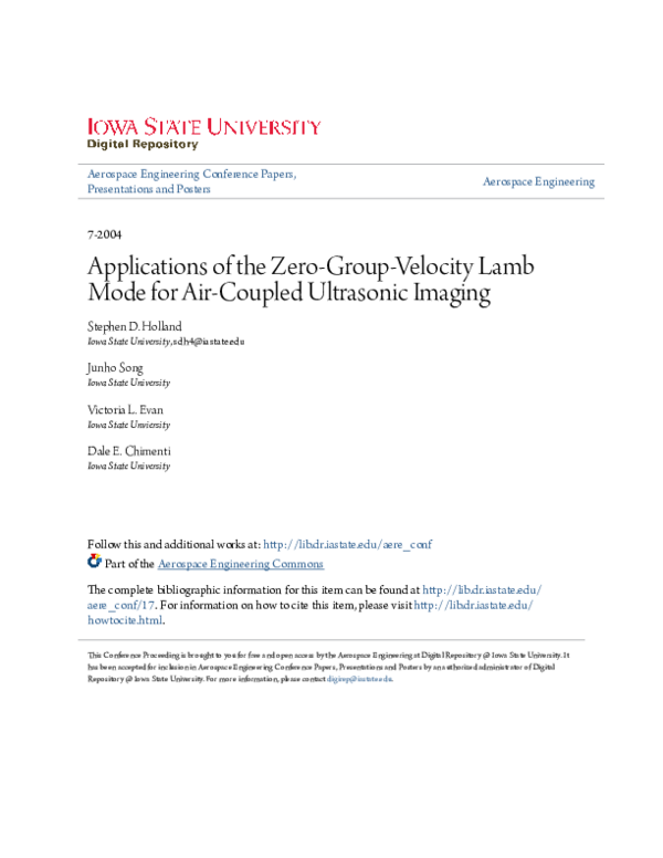 (PDF) Applications of the ZeroGroupVelocity Lamb Mode for AirCoupled