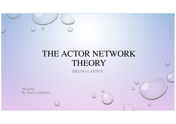 (PDF) Actor Network Theory